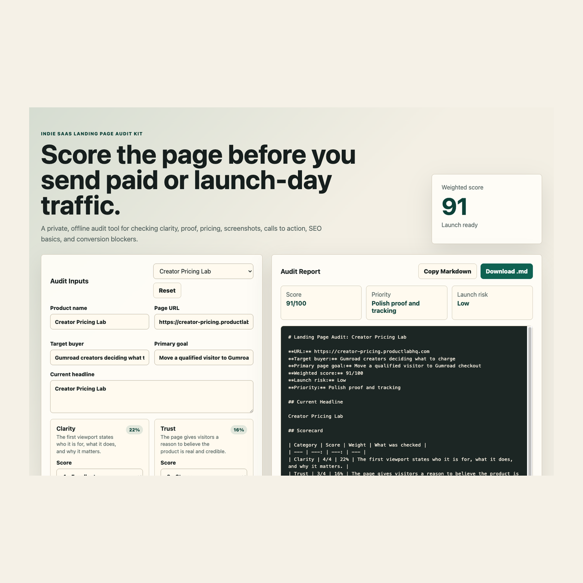Indie SaaS Landing Page Audit Kit cover thumbnail